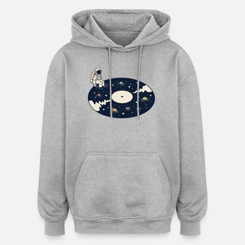 Vinyle Cosmique Astronaut Space Music - Sweat à capuche oversize unisexe - gris chiné