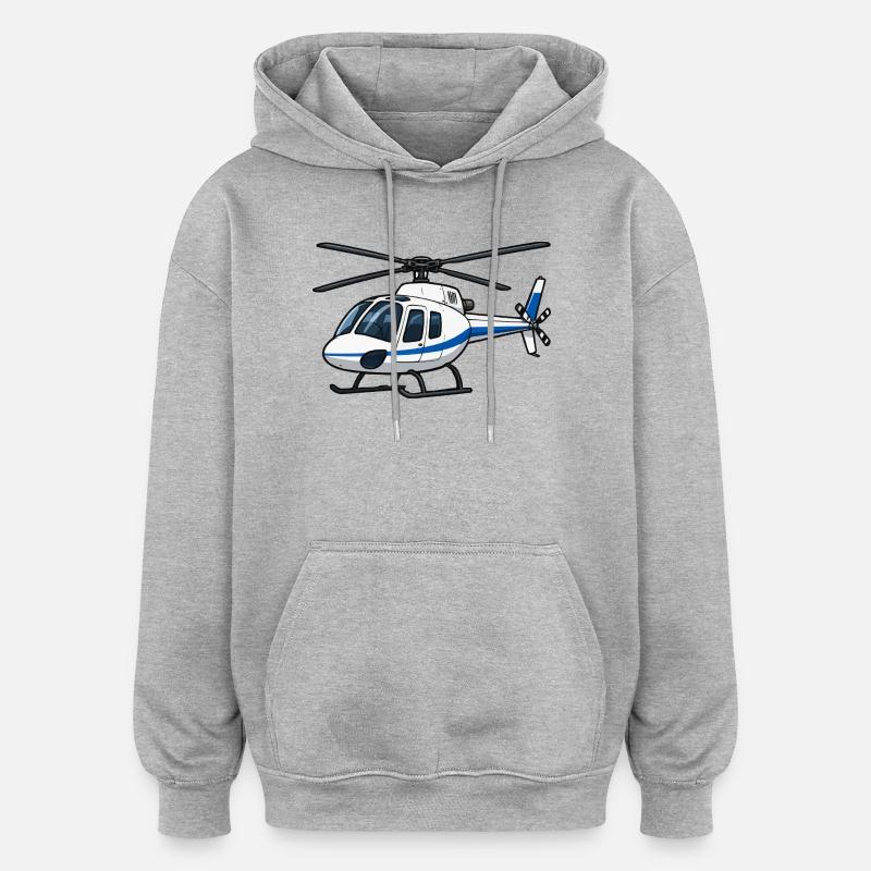 Illustration d’hélicoptère bleu-blanc - Sweat à capuche oversize unisexe - gris chiné