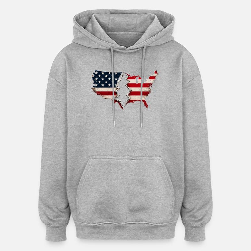 Drapeau américain de Broken Heart - Sweat à capuche oversize unisexe - gris chiné
