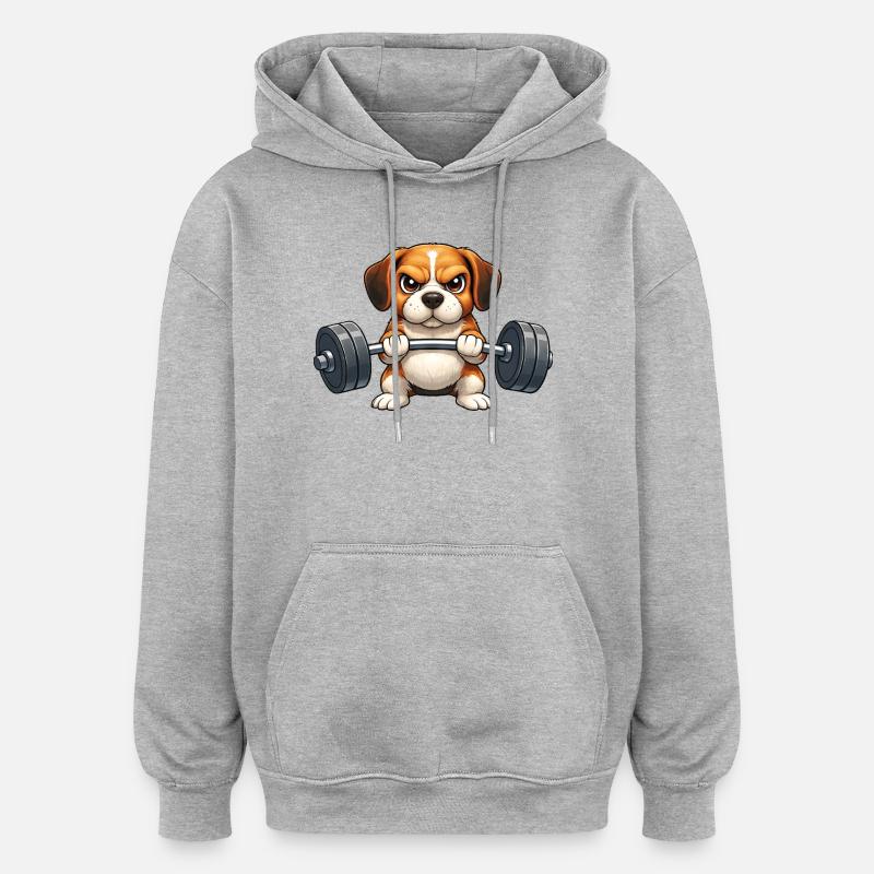 Héros d’haltères dogue allemand - Sweat à capuche oversize unisexe - gris chiné