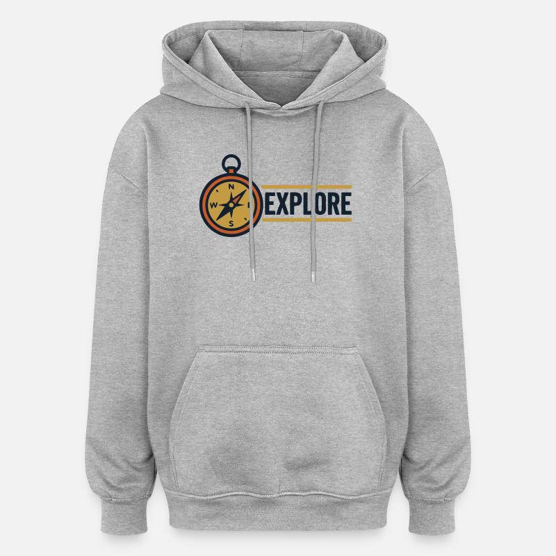 Explore Compass Discover Text - Oversized Unisex Hoodie - heather grey