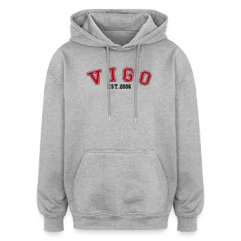 Vigo gegründet 2006 - Oversized Unisex Hoodie - Grau meliert - Vorne - Noah (186cm)