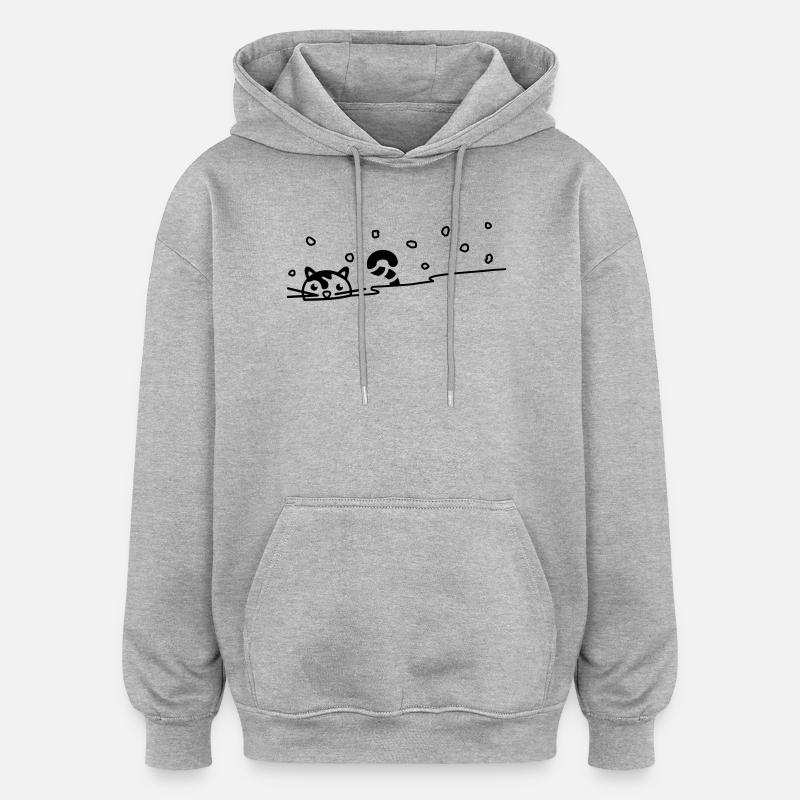 Chat mignon dans la neige - Sweat à capuche oversize unisexe - gris chiné