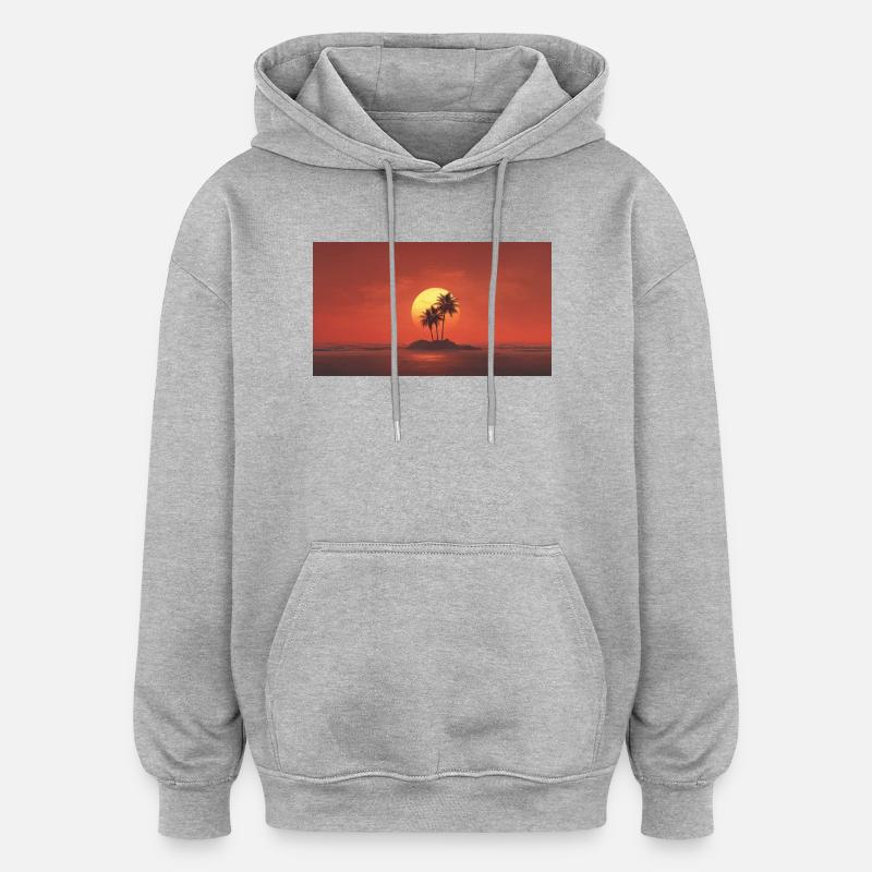 Île Sunset Palm - Sweat à capuche oversize unisexe - gris chiné