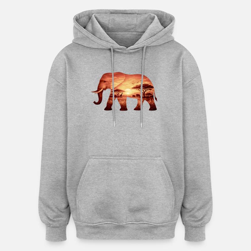 Éléphant sur la savane - Sweat à capuche oversize unisexe - gris chiné