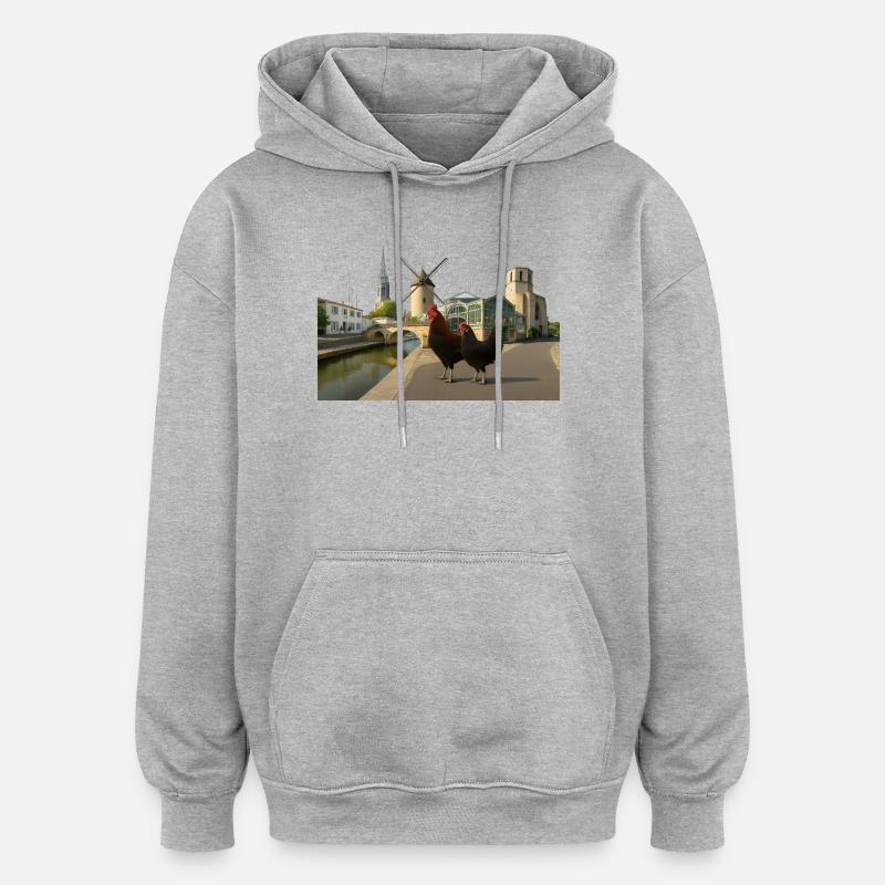 Marans, Stadthähne an der Mühle - Oversized Unisex Hoodie - Grau meliert