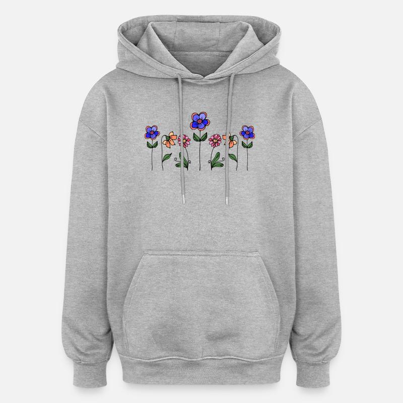 Fleur - Sweat à capuche oversize unisexe - gris chiné