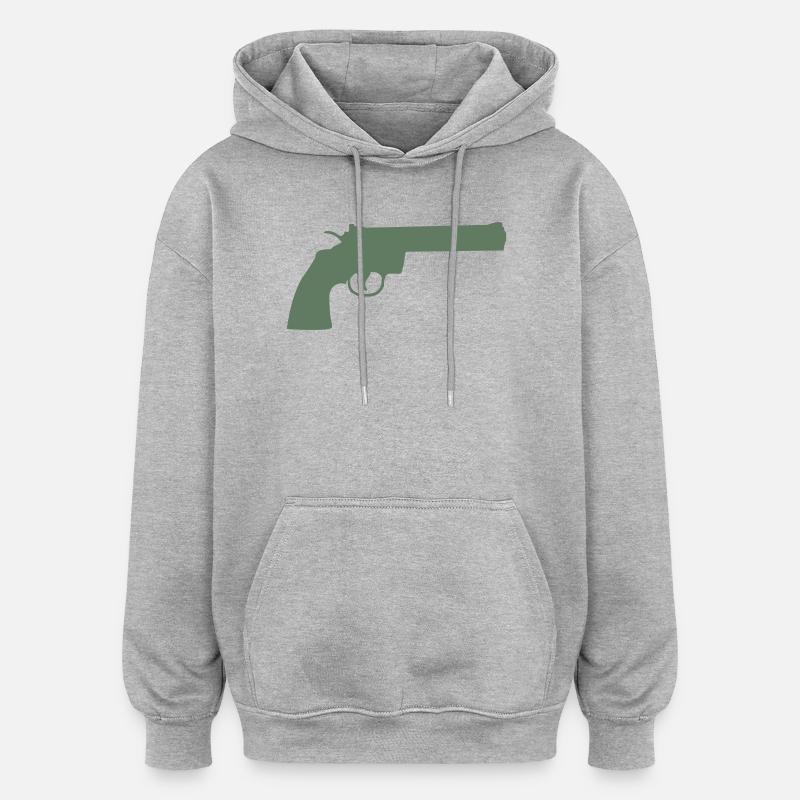 Silhouette du revolver vert - Sweat à capuche oversize unisexe - gris chiné