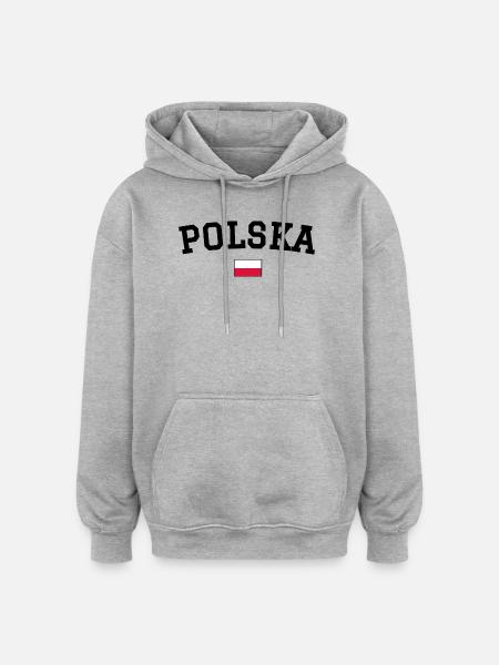Projekt flagi polskiej - Bluza z kapturem oversize typu unisex - szary melanż