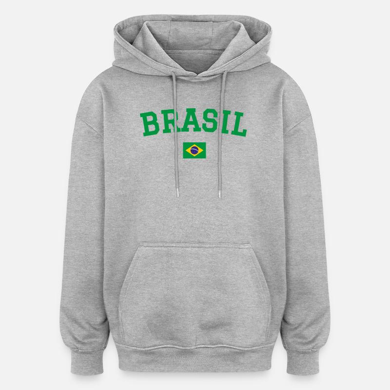 Drapeau du Brésil Conception Vert - Sweat à capuche oversize unisexe - gris chiné