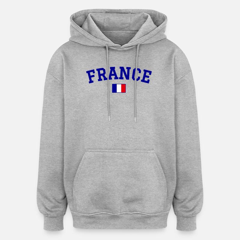 Drapeau français Bleu - Sweat à capuche oversize unisexe - gris chiné