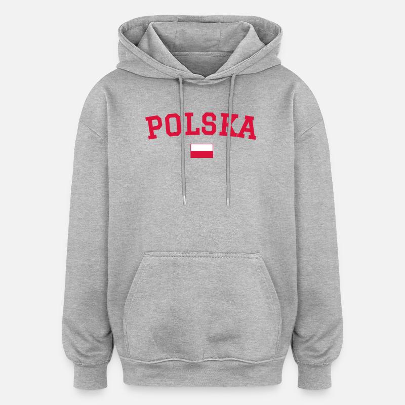 Polen Flagge Design Rot - Oversized Unisex Hoodie - Grau meliert