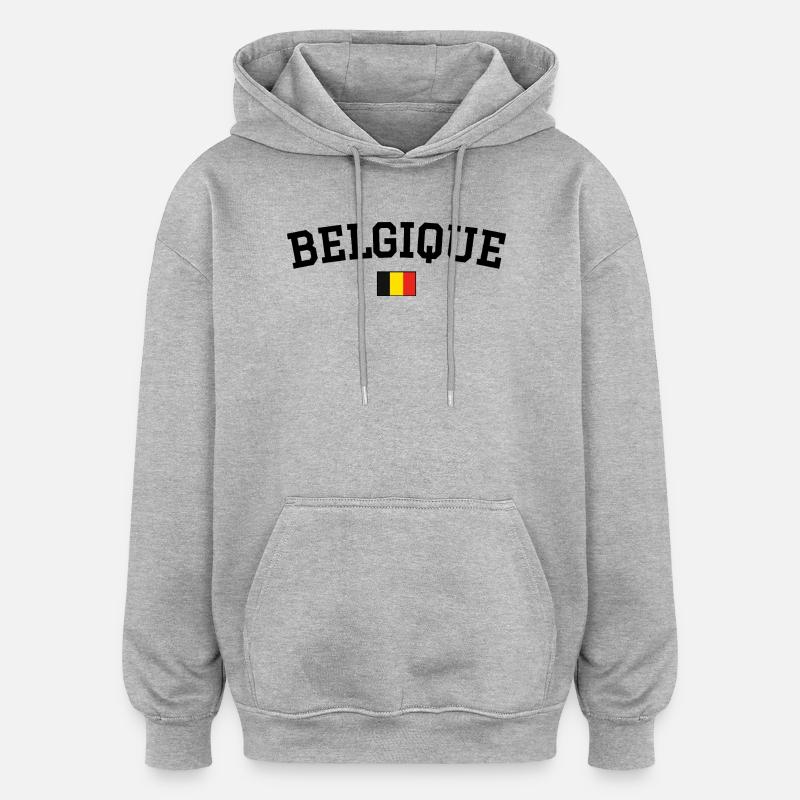 Drapeau Belge Noir - Sweat à capuche oversize unisexe - gris chiné