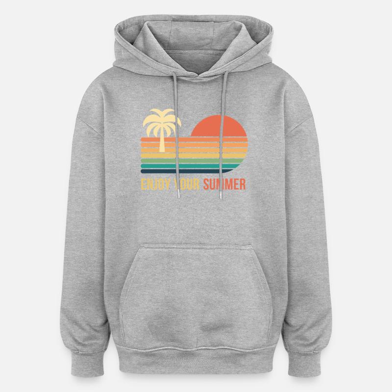Sunset Retro Palm Tree - Oversized Unisex Hoodie - heather grey