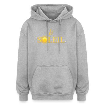 Illustration du soleil doré intégrée dans un mot - Sweat à capuche oversize unisexe - gris chiné - Devant - Noah (186cm)