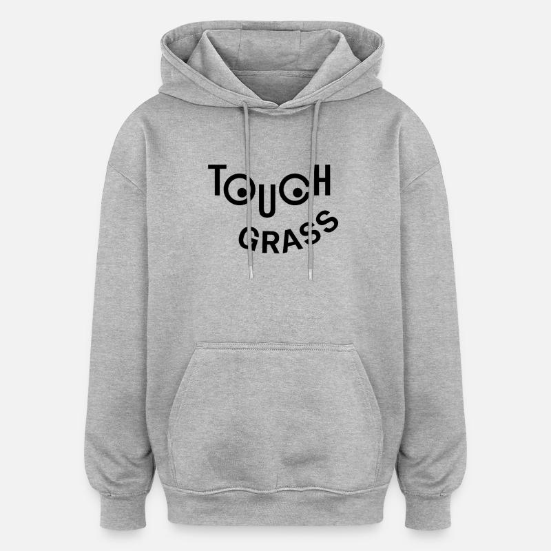 Touch Grass Happy Face - Oversized Unisex Hoodie - heather grey