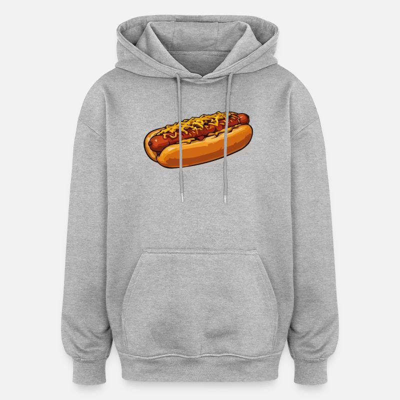 Illustration de hot-dog couvert de fromage - Sweat à capuche oversize unisexe - gris chiné