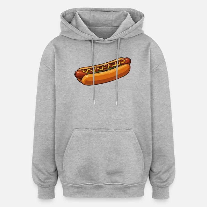 Illustration de hot-dog bien croustillante - Sweat à capuche oversize unisexe - gris chiné
