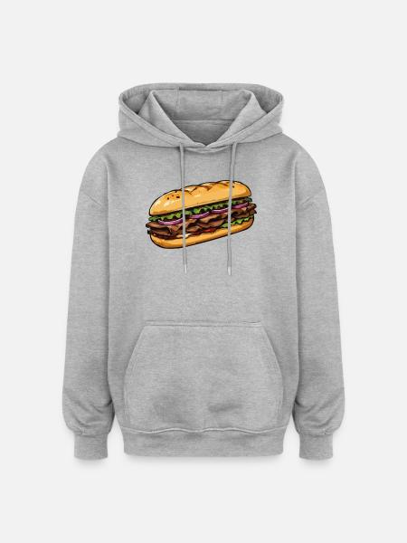 Illustration de sandwich - Sweat à capuche oversize unisexe - gris chiné