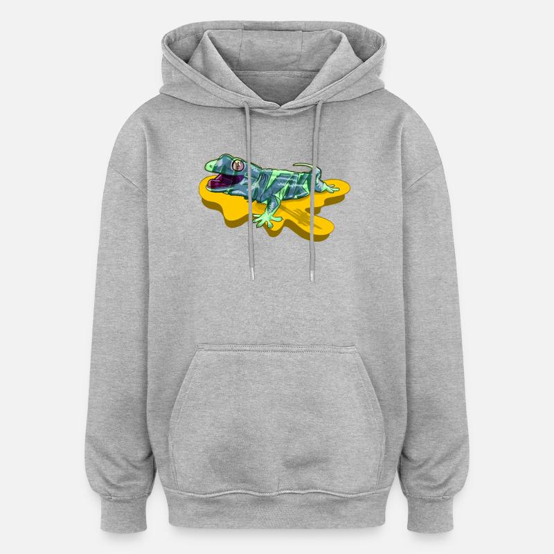 Eidechse auf neongelbem Teich - Oversized Unisex Hoodie - Grau meliert