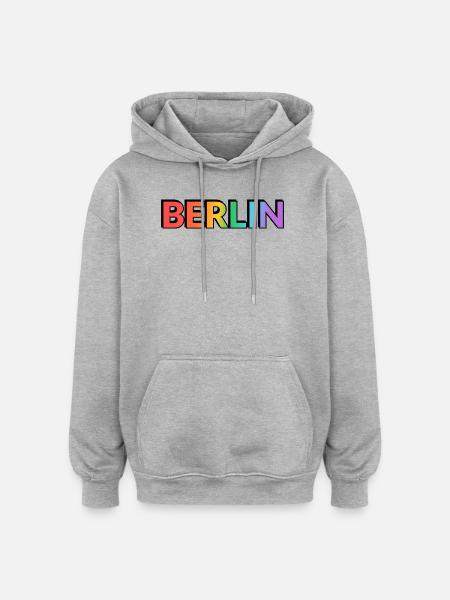 Berlin Rainbow Gradient Letters LGBTQ - Oversized Unisex Hoodie - heather grey