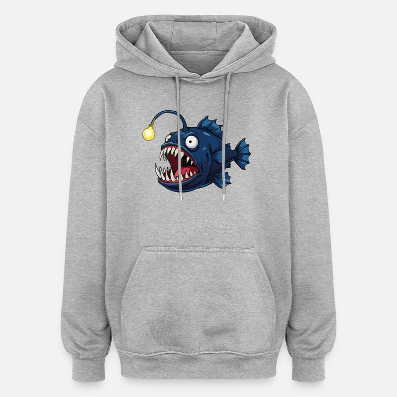 Poisson-grenouille des profondeurs avec lumière - Sweat à capuche oversize unisexe - gris chiné