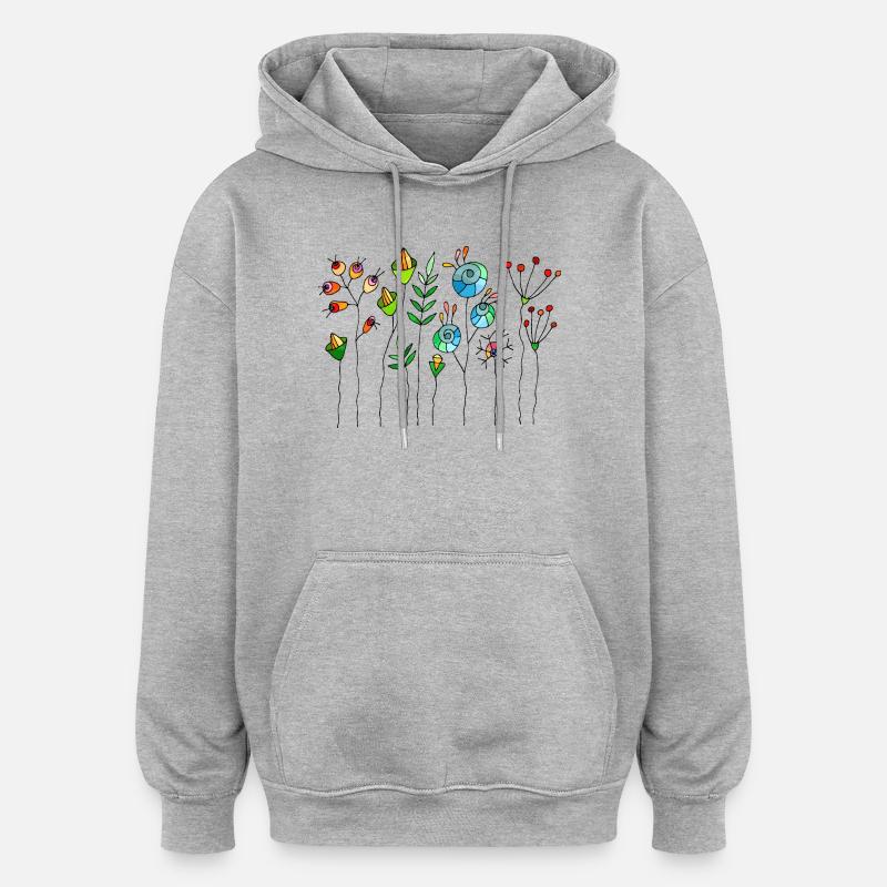 Fleur - Sweat à capuche oversize unisexe - gris chiné