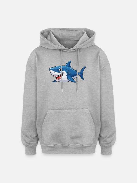 Shark Comic - Sweat à capuche oversize unisexe - gris chiné