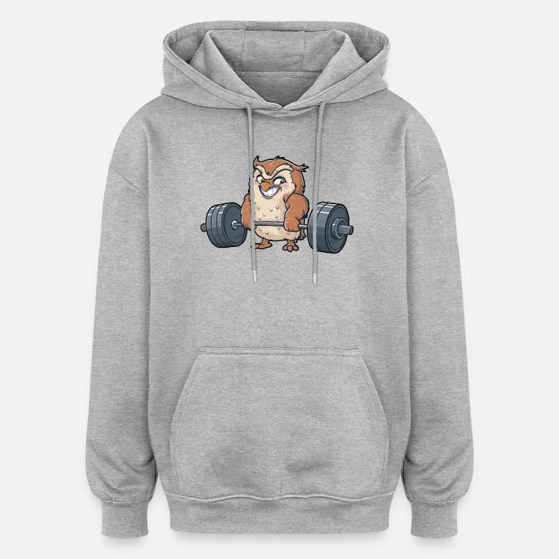 Eule Gewichtheben starker Gewichtheber - Oversized Unisex Hoodie - Grau meliert