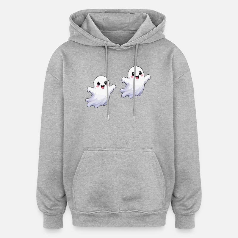 Kawaii Ghost Joy Print - Oversized Unisex Hoodie - heather grey