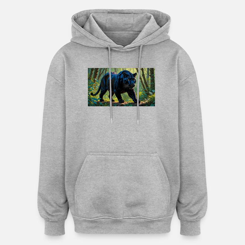Panthère noire - Sweat à capuche oversize unisexe - gris chiné