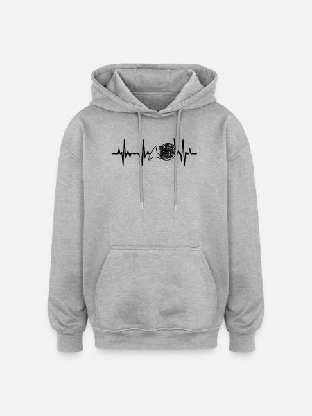 French horn ECG heartline - Oversized Unisex Hoodie - heather grey