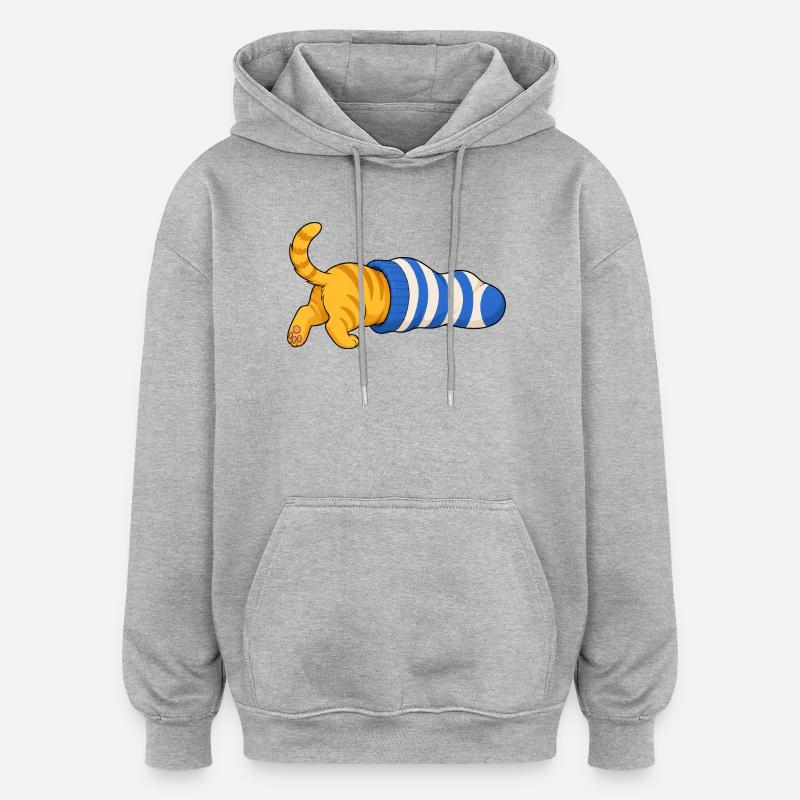 Chat dans la chaussette - Sweat à capuche oversize unisexe - gris chiné