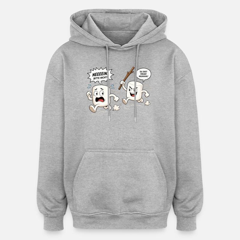 Lustige Marshmallow Verfolgungsjagd Comic  - Oversized Unisex Hoodie - Grau meliert