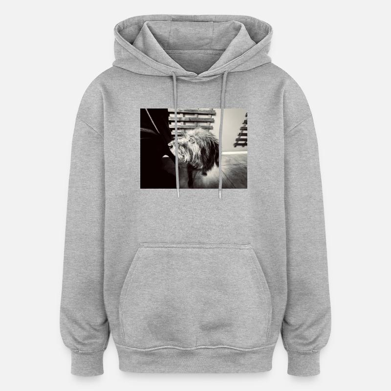 Look canin noir et blanc - Sweat à capuche oversize unisexe - gris chiné