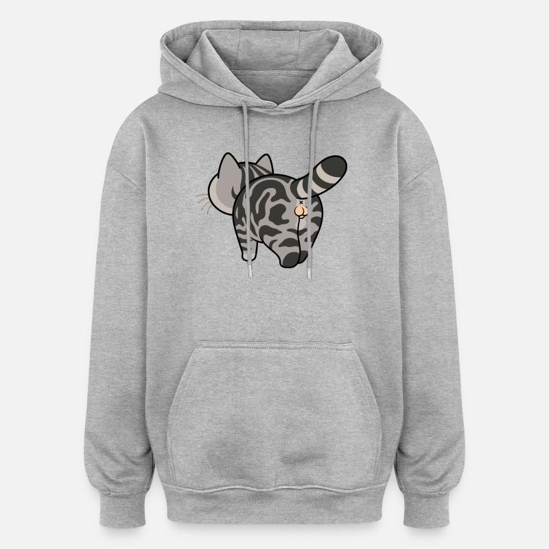 Grau getigerte Cartoonkatze - Oversized Unisex Hoodie - Grau meliert
