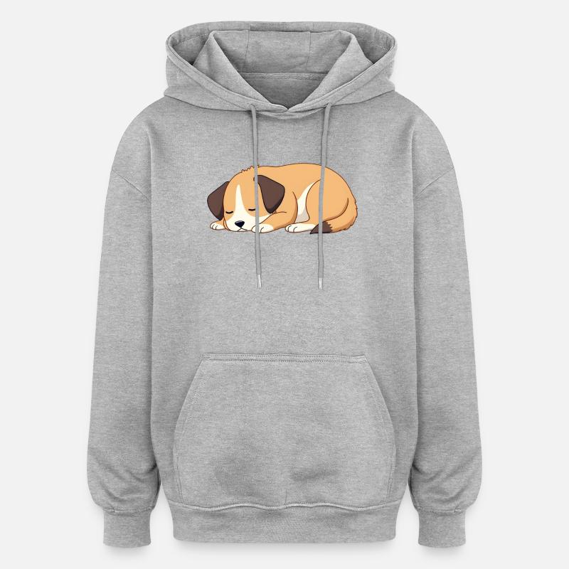 chien endormi - Sweat à capuche oversize unisexe - gris chiné
