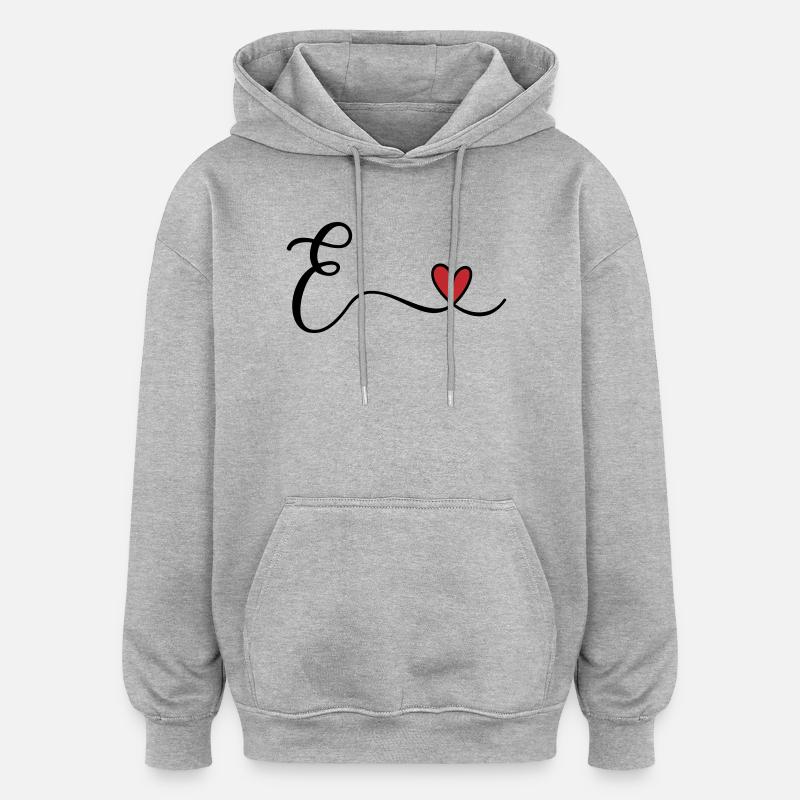 Buchstabe E Monogramm - Oversized Unisex Hoodie - Grau meliert