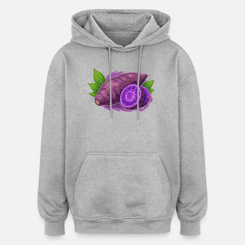 Design alimentaire Ube Yam - Sweat à capuche oversize unisexe - gris chiné