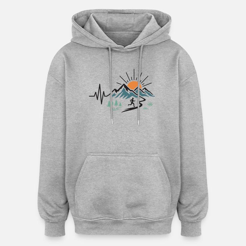 Course sur sentier - Sweat à capuche oversize unisexe - gris chiné