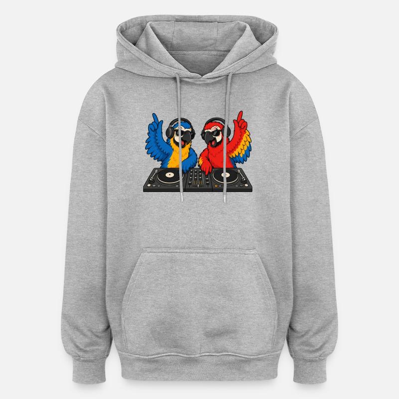 Parrots DJ Duo - Sweat à capuche oversize unisexe - gris chiné