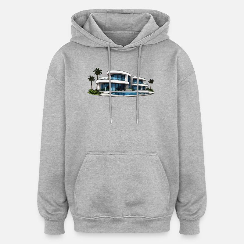 Luxury villa with round pool - Oversized Unisex Hoodie - heather grey