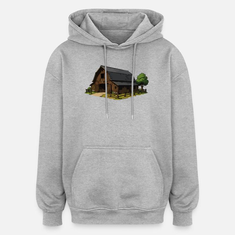 Rustikale Scheune Illustration - Oversized Unisex Hoodie - Grau meliert