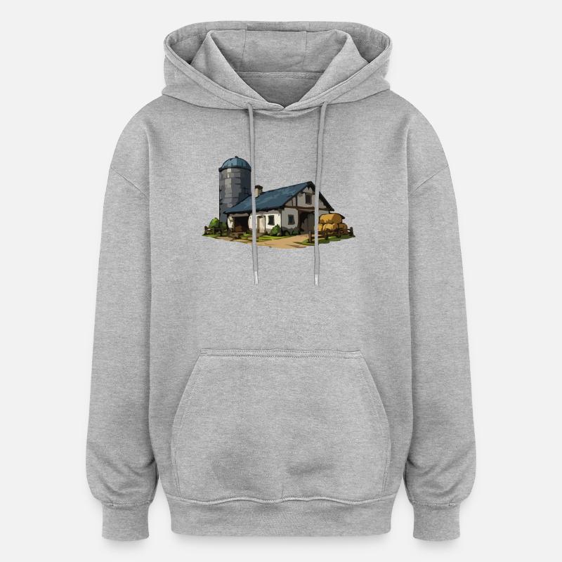 Ländliche Scheune mit Silo - Oversized Unisex Hoodie - Grau meliert