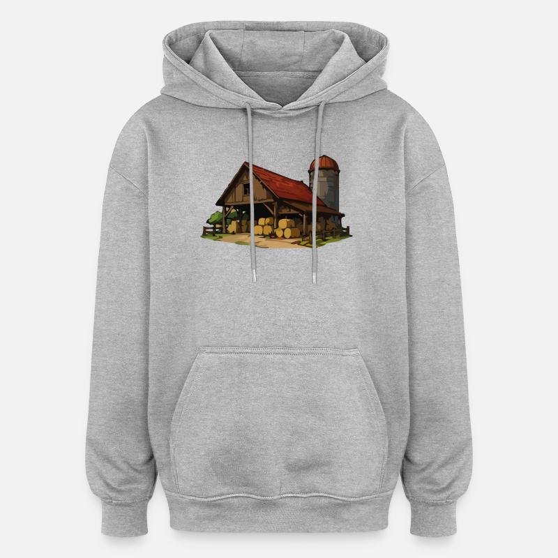 Rustic barn with hay bales - Oversized Unisex Hoodie - heather grey