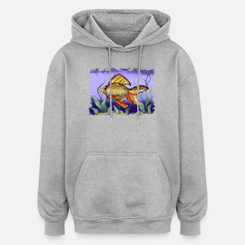 poisson - Sweat à capuche oversize unisexe - gris chiné