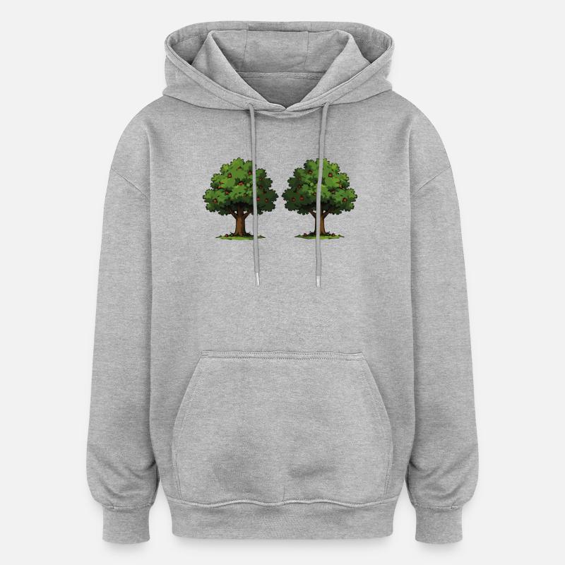 Double tree with red apples - Oversized Unisex Hoodie - heather grey