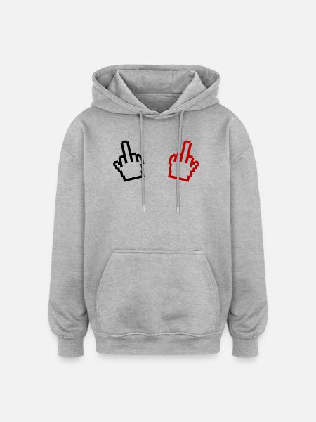 Pixel Mittelfinger - Oversized Unisex Hoodie - Grau meliert