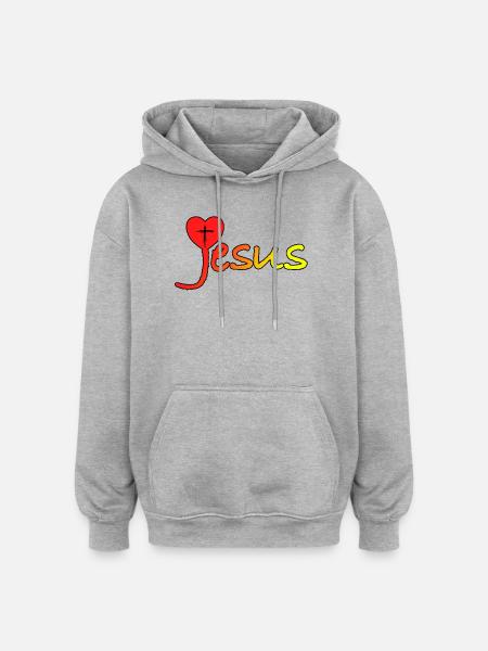 Heart Jesus Gradient - Oversized Unisex Hoodie - heather grey