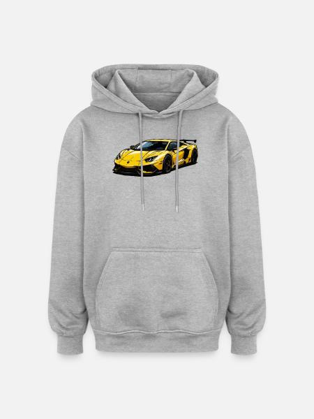 Gelbes Sportauto Illustration - Oversized Unisex Hoodie - Grau meliert
